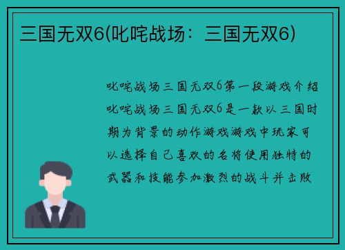 三国无双6(叱咤战场：三国无双6)